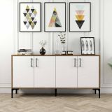 Credenza Arcturus, Buffet da soggiorno, Madia da salotto, Dispensa moderna da cucina, 160x35h78 cm, Noce e Bianco