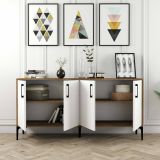 Credenza Arcturus, Buffet da soggiorno, Madia da salotto, Dispensa moderna da cucina, 160x35h78 cm, Noce e Bianco