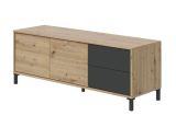 Credenza Arecibo, Madia moderna a 2 ante, Buffet da soggiorno, Mobile porta TV, Madia con piedini per salotto, 130x41h47 cm, Rovere nodi e Antracite