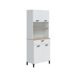 Credenza Artesian, Buffet da soggiorno, Madia da salotto, Dispensa da cucina, 72x40 h185 cm, Bianco e Rovere