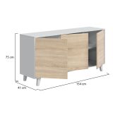 Credenza Arvada, Madia moderna a 3 ante e ripiani, Buffet da cucina, Buffet di design da soggiorno, 154x40h75 cm, Bianco e Rovere