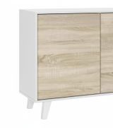 Credenza Arvada, Madia moderna a 3 ante e ripiani, Buffet da cucina, Buffet di design da soggiorno, 154x40h75 cm, Bianco e Rovere