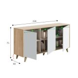 Credenza Arvada, Madia moderna a 3 ante e ripiani, Buffet da cucina, Buffet di design da soggiorno, 154x40h75 cm, Rovere e Bianco