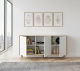 Credenza Arvada, Madia moderna a 3 ante e ripiani, Buffet da cucina, Buffet di design da soggiorno, 154x40h75 cm, Rovere e Bianco