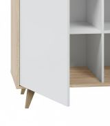Credenza Arvada, Madia moderna a 3 ante e ripiani, Buffet da cucina, Buffet di design da soggiorno, 154x40h75 cm, Rovere e Bianco