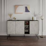 Credenza Ashlesha, Buffet da soggiorno, Madia da salotto, Dispensa da cucina, 142x36 h83 cm, Marrone e Marmo