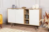 Credenza Ashlesha, Buffet da soggiorno, Madia da salotto, Dispensa da cucina, 142x36 h83 cm, Quercia e Bianco