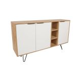 Credenza Ashlesha, Buffet da soggiorno, Madia da salotto, Dispensa da cucina, 142x36 h83 cm, Quercia e Bianco