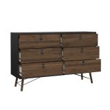 Credenza Aurore, Buffet da soggiorno, Madia da salotto, Dispensa da cucina, 40x150 h95 cm, Nero e Noce