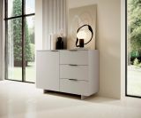 Credenza Aveiro, Madia da salotto con un'anta battente e tre cassetti, Rialzato da terra, 120x42 h90 cm, Beige