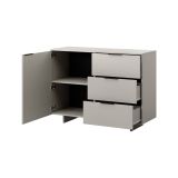 Credenza Aveiro, Madia da salotto con un'anta battente e tre cassetti, Rialzato da terra, 120x42 h90 cm, Beige