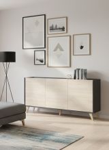 Credenza Avez, Buffet da soggiorno, Madia moderna da salotto a 3 ante, 155x43h75 cm, Rovere e Antracite