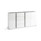 Credenza Banjul, Buffet da soggiorno, Madia da salotto, Dispensa da cucina, Made in Italy, 180x38h92 cm, Bianco lucido e Antracite