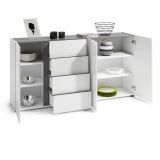 Credenza Banjul, Buffet da soggiorno, Madia da salotto, Dispensa da cucina, Made in Italy, 180x38h92 cm, Bianco lucido e Antracite