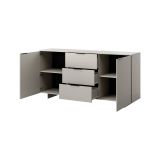 Credenza Barcelos, Madia da salotto con due ante battenti e tre cassetti, Rialzato da terra, 180x42 h90 cm, Beige