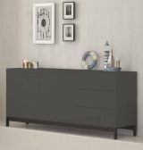 Credenza bassa antracite lucida 170x40x47h cm 2 ante e 3 cassetti - Alden