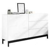 Credenza bassa bianco lucida 110x40x47h cm 1 anta e 3 cassetti - Adana