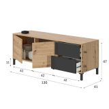 Credenza bassa rovere nodi e antracite 130x41x47h cm 2 ante e 2 cassetti - Anora