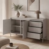 Credenza Beige 3 Cassetti 2 Ripiani 154x40x81h cm, Apertura Battente, Scorrevole - Hatomo