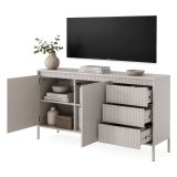Credenza Beige 3 Cassetti 2 Ripiani 154x40x81h cm, Apertura Battente, Scorrevole - Hatomo