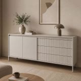 Credenza Beige 3 Cassetti 2 Ripiani 187x40x81h cm, Apertura Battente, Scorrevole - Hatone