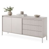 Credenza Beige 3 Cassetti 2 Ripiani 187x40x81h cm, Apertura Battente, Scorrevole - Hatone