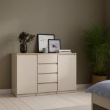 Credenza Beige 4 Cassetti 2 Ripiani 121x50x91h cm, Apertura Battente, Scorrevole - Angelika