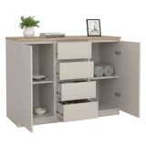 Credenza Beige 4 Cassetti 2 Ripiani 121x50x91h cm, Apertura Battente, Scorrevole - Angelika