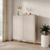 Credenza Beige 4 Ripiani Apertura Battente 113x38x134h cm, 2 Ante - Nerrio