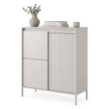 Credenza Beige 5 Ripiani Apertura Battente 104x40x123h cm, 3 Ante - Hatolaro