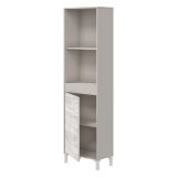 Credenza Beige Bianco Anticato Cassetti 3 Ripiani 49x28x174h cm, Apertura Push Pull - Spineda