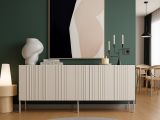 Credenza Beige Cashmere 2 Ripiani Apertura Battente 201x42x75h cm, 4 Ante - Vedras