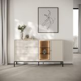 Credenza Beige Cashmere 3 Cassetti 3 Ripiani 150x40x92h cm, 5 Vani - Leriti
