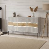 Credenza Beige Cashmere un Ripiano Apertura Battente 144x40x80h cm, 3 Ante - Saliceto