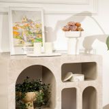 Credenza Beige Marmo 2 Ripiani 2 Vani 80x37x74h cm, Peso Supportato 4 kg - Arsenioet