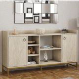 Credenza Beige Marmo 3 Ripiani 2 Ante 160x40x85h cm, 7 Vani - Gorzegno
