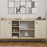 Credenza Beige Marmo 3 Ripiani 2 Ante 160x40x85h cm, 7 Vani - Gorzegno