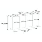 Credenza Beige Marmo 4 Ripiani 4 Ante 180x45x80h cm, 8 Vani - Nolona