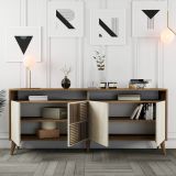 Credenza Beige Marmo Marrone Marmo 2 Ripiani 4 Ante 180x35x78h cm, 6 Vani - Roattos