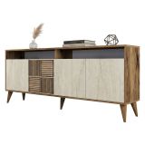 Credenza Beige Marmo Marrone Marmo 2 Ripiani 4 Ante 180x35x78h cm, 6 Vani - Roattos