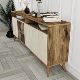 Credenza Beige Marmo Marrone Marmo 2 Ripiani 4 Ante 180x35x78h cm, 6 Vani - Roattos