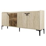 Credenza Beige Marmo Marrone Marmo 2 Ripiani 4 Vani 180x35x78h cm, 4 Ante - Roatto