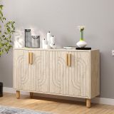 Credenza Beige Marmo Marrone Rovere 2 Ripiani 4 Ante 120x30x74h cm, 4 Vani - Venerina