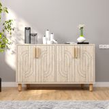 Credenza Beige Marmo Marrone Rovere 2 Ripiani 4 Ante 120x30x74h cm, 4 Vani - Venerina