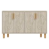Credenza Beige Marmo Marrone Rovere 2 Ripiani 4 Ante 120x30x74h cm, 4 Vani - Venerina