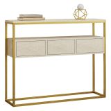 Credenza Beige Marmo oro 4 Vani 3 Ante 90x34x70h cm, Apertura a Ribalta - Gemonio