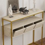Credenza Beige Marmo oro 4 Vani 3 Ante 90x34x70h cm, Apertura a Ribalta - Gemonio