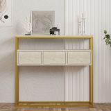 Credenza Beige Marmo oro 4 Vani 3 Ante 90x34x70h cm, Apertura a Ribalta - Gemonio