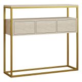 Credenza Beige Marmo oro 4 Vani 3 Ante 90x34x70h cm, Apertura a Ribalta - Gemonio