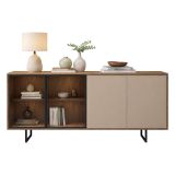 Credenza Beige Marrone Noce 3 Ripiani Apertura Battente 200x40x87h cm, 4 Ante - Rivarone